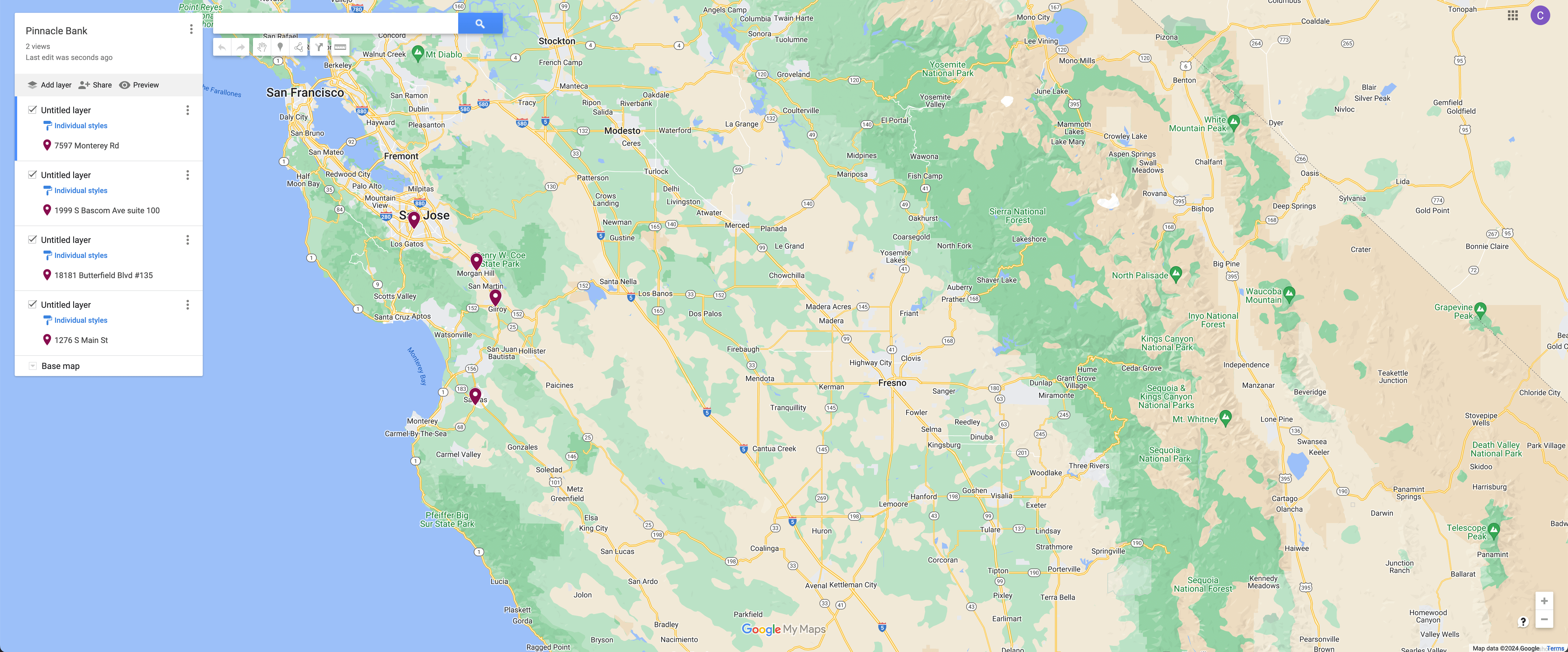 Pinnacle Bank locations on Google map.